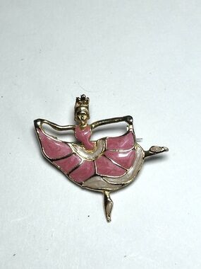 Ballerina Pin Brooch Pink Enamel Gold Tone